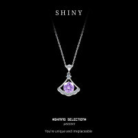 Sterling Silver Small Skirt Necklace with Blue and Purple Moissanite Fan Pendant-S925 sterling silver + 1-carat purple moissanite