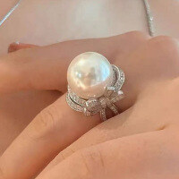 wholesale S925 Sterling Silver Zhuo Zhifan European and American Pearl Ring, Elegant and Graceful Goddess Style with High-Carbon Diamond Women's Ring-R232 Pearl Ring Size 5