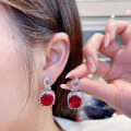 wholesale Metal: 925 Silver Zhuozhifang Jewelry New 10*10 Red Zircon Wide Square Earrings for Women, Light Luxury Retro Design, Live Cross-Border-0-1