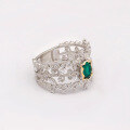 wholesale S925 Silver Plated 14K Gold Japanese Retro Light Luxury Style Emerald Ring-0-2