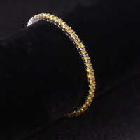 wholesale S925 Sterling Silver 3/4/5mm Tennis Chain with Lab-Grown Sapphire for Women, Ins Style Yellow Gemstone Bracelet Gift-3mm Cultured Sapphire-Yellow Bracelet  6.5 inches (approx. 16.5 cm)