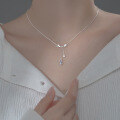wholesale S925 Silver Blue Waterdrop Pendant Polished Butterfly Necklace Korean Version Fresh and Sweet Choker D8801-0-2