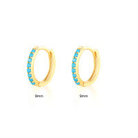wholesale 925 Sterling Silver Light Luxury Circle Earrings With Colorful Zircon, Cross-border Hot-selling Minimalist Earrings For Women And Men-Gold-Turquoise 9MM