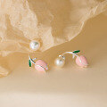 wholesale S925 Sterling Silver Fresh and Sweet Style Small and Unique Design Exquisite Tulip Bead Stud Earrings M06675-0-2