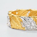 wholesale S925 sterling silver double gold-plated vintage Italian hand-brushed textured carved maple leaf ring for women-0-3