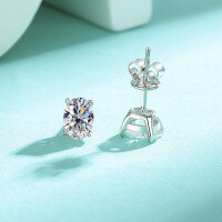 wholesale Wholesale S925 Sterling Silver Moissanite Pigeon Egg Stud Earrings, Simple Mini Oval Shape Earrings for Women-4*6mm gold (empty) earrings>925 silver