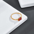 wholesale S925 gold-plated silver with natural red garnet, Japanese-style light luxury women's ring, delicate engraving-0-2