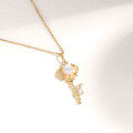 wholesale 10K Gold Japanese-style Natural Freshwater Pearl White Zircon Key Pendant, Gentle and Sophisticated-0-2