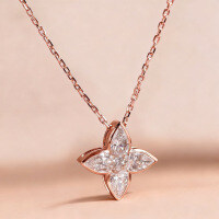 S925 Sterling Silver Moissanite Four-Leaf Flower Teardrop Pendant Necklace-Rose gold four-leaf clover necklace