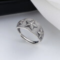 wholesale S925 Sterling Silver Wide Five-Pointed Star Triple Star Unisex Ring, Euro-American Punk Hip-Hop Party Index Finger Ring for Women-0-0