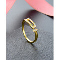 wholesale Wholesale S925 Silver Gold-Plated Zirconia Inlaid Open Ring, Korean and Japanese Style Minimalist Chanel-Inspired Hollow-Out Women's Ring-0-0