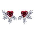 wholesale 925 Silver New Jewelry High-end Heart-shaped Pigeon Blood Red Earrings Women Small Niche Design Light Luxury Ins-0-4