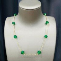 wholesale S925 Metal New Style Green Chalcedony 8mm Beaded Necklace Fashion Luxury Elegance Daily Necklace 37-45-White【N3934】 Chain length 45cm