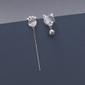 wholesale Sterling Silver Asymmetrical Synthetic Cat's Eye Stone Cat Paw Bell Earrings for Women M00782-0-0