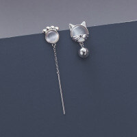 wholesale Sterling Silver Asymmetrical Synthetic Cat's Eye Stone Cat Paw Bell Earrings for Women M00782-S925 silver pair gold model 925 silver