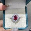 18K Gold Plated Silver Cultured Ruby Pigeon Egg Fashion Ring-0-3
