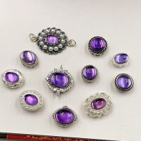 wholesale S925 Silver Gold-Plated Natural Amethyst Oval Bead Spacer Semi-Finished Bracelet DIY Components-Amethyst Round Table Model 3