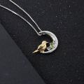 wholesale S925 Silver Designer Chinese Style Gemstone Pendant, Bird and Crescent Moon Design with Natural Peridot Necklace-0-1