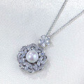 wholesale 925 Silver 8mm Pearl Necklace Pendant Full Diamond Light Luxury Fashion Versatile Women's European and American Style by Zhuozhifan New-0-2