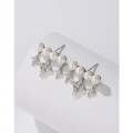 wholesale 925 Sterling Silver Pearl Earrings for Women, Light Luxury Advanced Sense Retro Fringe Full Diamond Four-Pointed Star Stud Earrings, Niche Ear Accessories-0-1