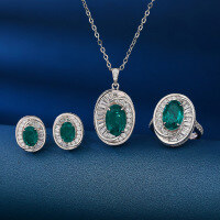 wholesale S925 Sterling Silver Newly Cultivated Emerald Ring Pendant Earrings Set Women's Cross-Border Live Wholesale-earrings
