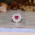 wholesale S925 silver plated with 18k gold, lab-created pigeon blood red ruby, 7*7mm heart-shaped high-end jewelry closed ring-0-1