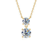 Metal Four-Prong Moissanite Necklace Pendant Fashion Pendant-0.5ct + 1ct gold necklace