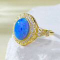 wholesale 925 silver gold-plated oval opal blue ring for women with 8*10mm Australian opal, cross-border wish-0-1