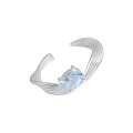 wholesale S925 Sterling Silver Minimalist Fresh and Light Sea Blue Zircon Geometric Wave Open Ring for Women, Niche Design-0-4