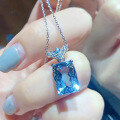 wholesale S925 Sterling Silver Blue Pendant Light Luxury Niche Collarbone Chain New Design Aquamarine Necklace-0-1