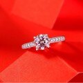 Sterling Silver Four-Claw Round Moissanite Ring Micro-Set Fashion Jewelry-0-2