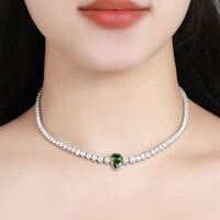 Sterling Silver 4-Carat Fancy Pear Moissanite All-Diamond Necklace-Green diamond pear-shaped diamond necklace  15 inches