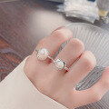 wholesale S925 Sterling Silver Irregular Heart Base Plump Pearl Ring Elegant and Versatile Luxury Style Band-0-3