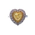 wholesale S925 silver heart-shaped yellow diamond ring, simulated diamond ring, halo setting 7*7 yellow diamond women's ring-0-4