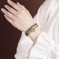 wholesale Double metal natural sinking agarwood and Hetian jade bracelet for women, double-layered stackable hand chain, Hetian jade stone, new Chinese-style niche sandalwood jade-0-3