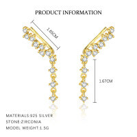 wholesale S925 Sterling Silver Cross-border Single-row Flash Zircon Ear Cuffs With Tassels, Fashionable And Versatile-E4661-Gold 925 Silver