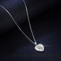 Sterling Silver Pendant with 1ct Moissanite Heart Necklace-1-carat necklace (set with moissanite)  925 silver