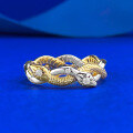 wholesale S925 Silver Two-Tone Entwined Serpent Ring with Snake Skin Texture, Vintage Style Color-Block Design-0-0