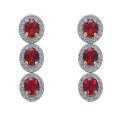 Sterling Silver Long Red Corundum Fringe Earrings with Full Diamond Accents-0-3