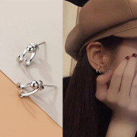 wholesale S925 Silver Korean-style Elegant Double-line Back-hook Light Bead Stud Earrings, Small and Retro C-shaped Hook G4285-S925 Silver Earrings>925 Silver
