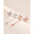 wholesale S925 Sterling Silver Pink Diamond Small Swan Earrings for Women, Fashionable Internet Celebrity Style Asymmetric Diamond-Studded Ear Accessories with a High-End Feel-0-0