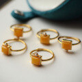 wholesale 18k Gold Plated Sterling Silver Natural Old Beeswax Square Ring, Fashionable Minimalist Openable Block Finger Ring-0-3