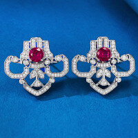 wholesale S925 Sterling Silver 1 Carat European and American Vintage Cubic Zirconia Earrings for Women, Fashionable and Versatile-E393 Red Diamond 925 Silver