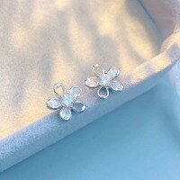 wholesale S925 Sterling Silver Zircon Moon Flower Ear Studs, Fashionable Minimalist Sweet Temperament Advanced Niche Design Versatile Earrings-Cherry Blossom Earrings 925 Silver