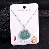 Metal Alloy Crystal Butterfly Necklace and Earring Set-S925 Sterling Silver + Jadeite NA-0121B 925 Silver