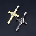 wholesale Stainless Steel Dark Knight Men's Cross Necklace with Inlaid Crystals-0-2
