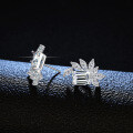 S925 Silver Four-Prong Earrings with Emerald Leaf-Shaped Moissanite-0-0
