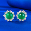 wholesale 925 Silver Inlaid with 80mm Cabochon Green Chrysoprase Earrings, Rich Lady Style Extravagant Setting Classic Earrings-0-0