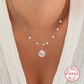 wholesale S925 Sterling Silver Geometric Eye Pendant with Rhinestones, Round Choker Necklace, Trendy INS Style-0-2