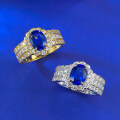 wholesale S925 Sterling Silver French-Set Simulated Sapphire 6*8 Oval Romantic Style Fashion Ring-0-2